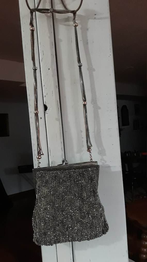 Victorian Antique Steel Bead Cut Handbag Beaded w… - image 1