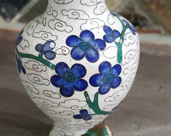 Cloisonne Vase Mini Old Antique Cloisonne Blue Floral Pattern