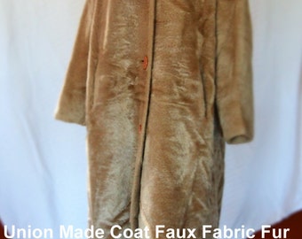 Elegant Faux Fabric Fur 38" Length Vintage 1950s Luxurious Coat Size Medium Union Made ILGWU