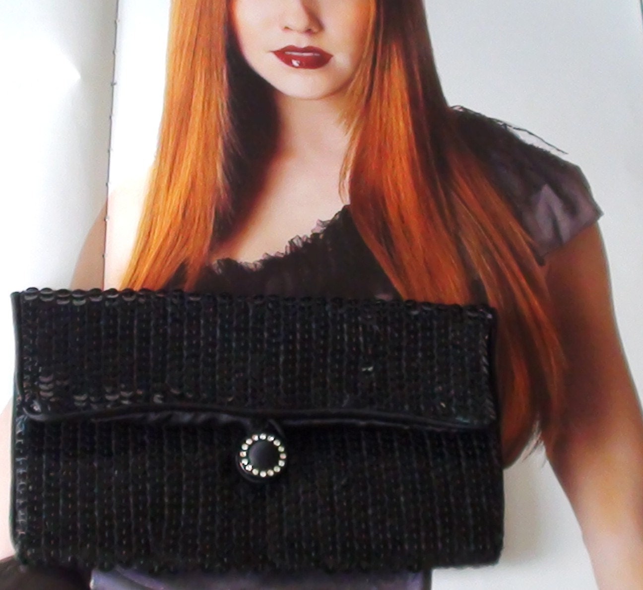 Bolsa de noite vintage bolsa por Norell preto coquetel lantejoulas bolsa de noite