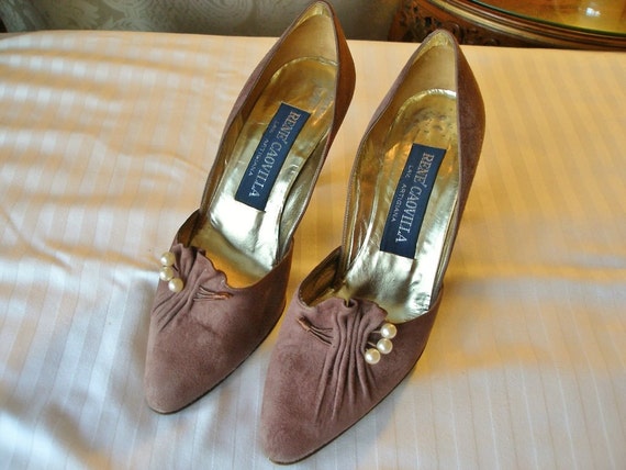 Buy Vintage SUEDE in Pink Women s Shoes Size 7 Italian Shoes RENE CAOVILLA Italy Genuine Pearls Online in India Etsy