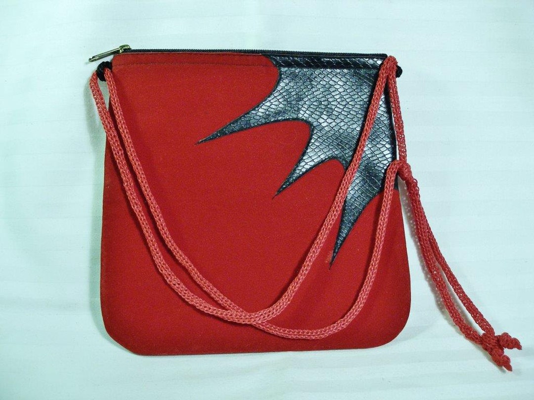 Vintage Geometric Travel Cross Over Bag Red Velvet and Genuine Leather