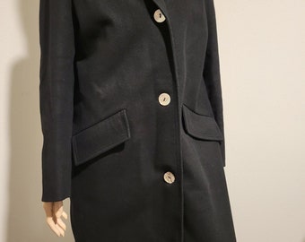 Made in Belgium Over coat Jacket  Career Women 100% Wool FOXHUNT Brand Long Midi Length Black Excellent condition