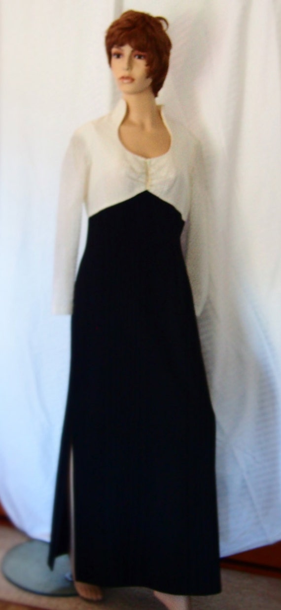 1960s 70s's Black and White Gown Evening Dress Lo… - image 1