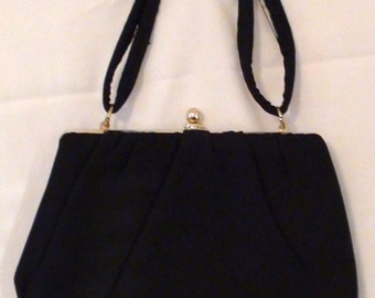 RETRO Handbag Evening Black Bag Clutch  or Mourning Clutch Handbag  Handle from 1940s  DIY with Sparkle Brooch