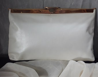 REtro Purse Handbag Clutch  can be use as a Shoulder Bag or Cocktail Bag Pearl White with shine Amazing Genuine Leather