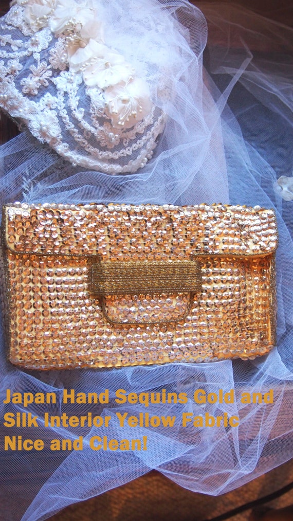 RETRO 1950s Vintage Handbag Gold Sequins and Glas… - image 2