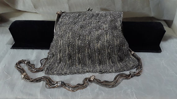 Victorian Antique Steel Bead Cut Handbag Beaded w… - image 2