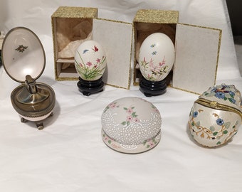 Collection of Antique to Vintage Eggs and Paper Holder Limoges Oriental Art Porcelain and Lighter