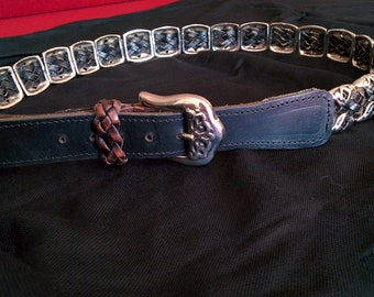 Capezio Leather Belt Articulated Silver Tone Fancy Gothic Design Unisex Size M L or from 31" to max 35"
