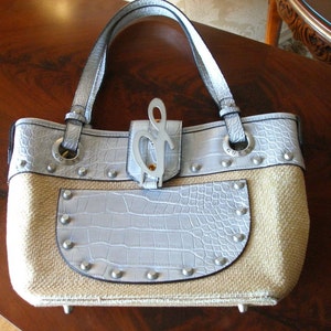 Late 1980s GUESS  8 1/2&quot; X 12&quot; X 4&quot; SILVER   Bag Purse HandBag  VINTAGE and in good  Condition