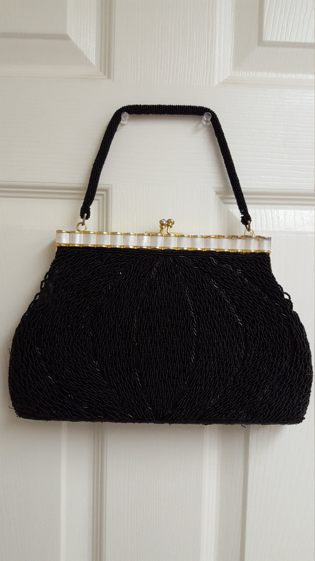 Clutch Art Deco Beaded Black Glass Evening Bag Great Condition a Must ...