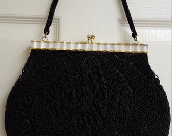 Clutch Art Deco Beaded Black Glass  Evening Bag Great Condition a  Must see and Have Cocktail Mourning Ekegant handbag
