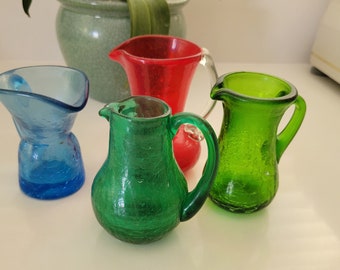 Hand Blown Mini Olive Oil or Salad Dressing or Milk serving Jars Antique made in Italy mix colors My Personal Collection