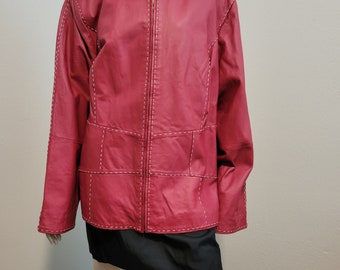 PAMELA MCCOY Red Leather Jacket fully Satin  Lined Women's Collections size 2X Women