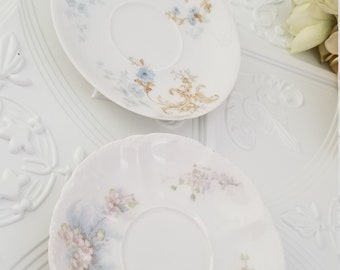 Antique HAVILAND Limoges FRANCE Saucers Plates White and Light blue Flowers made in France  Replacement Saucers or Wall Decor Plates