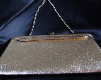 Retro 1950's Clutch Bag Gold  Handbag Cocktail Evening Bag with Chain Handle Gold Bridal Bags