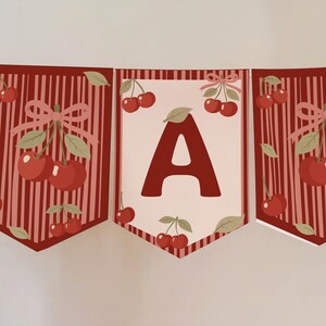 Cherry Happy Birthday Banner Template, Editable Party Flags, Two Sweet Birthday Decor, Printable Red Cherry Birthday Garland, Canva Template