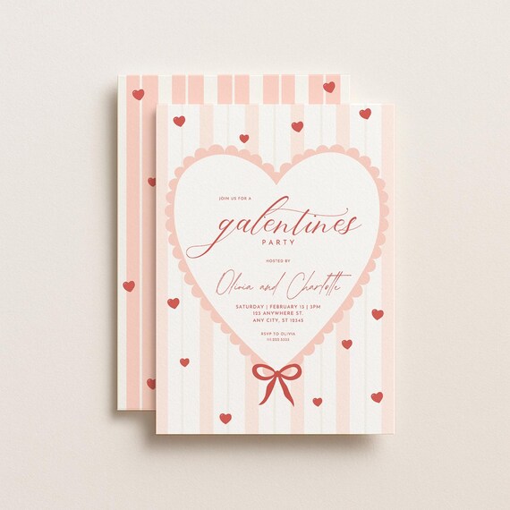 Galentine’s Day Invitation Template | Editable Canva Invite 5x7 | Pink Heart Galentines Party Invitation | Girls Night Brunch