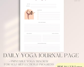 Daily Yoga Journal Page – Printable Yoga Tracker for Self-Reflection & Progress | A4 + US Letter PDF | Digital Yoga Diary
