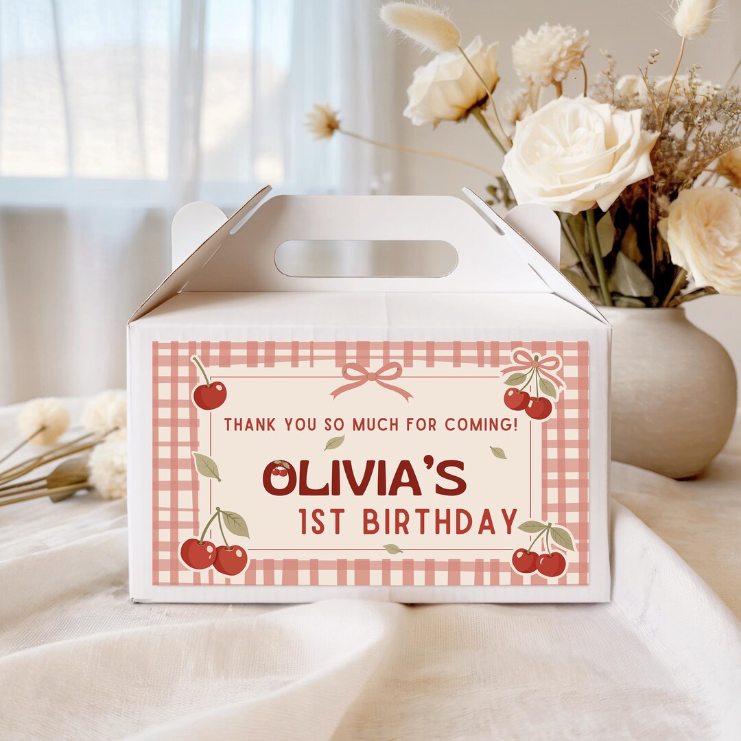 Editable Cherry Favor Box Label | Cherry Party Favor Box | Birthday ...