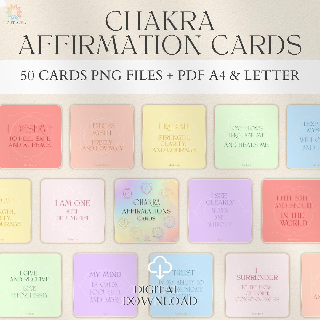 Chakra Affirmation Cards Printable • 49 Digital Cards for Energy ...