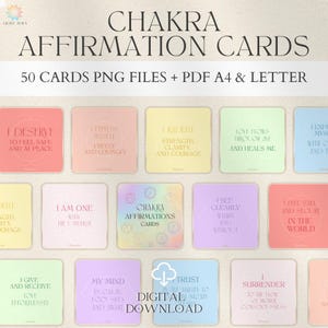 Cartões de Afirmação de Chakra para Imprimir • 49 Cartões Digitais para Cura Energética, Reiki, Meditação, Diário • Download Instantâneo em PDF