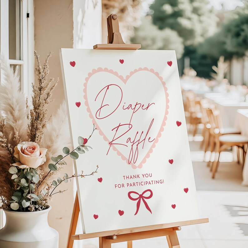 General Raffle Easel Sign Diaper Raffle Sign | Sweetheart First Birthday Diaper Raffle ...