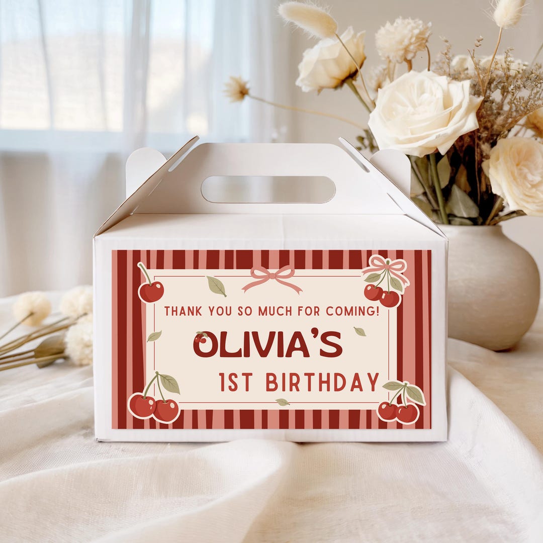 Editable Cherry Favor Box Label | Cherry Party Favor Box | Birthday ...