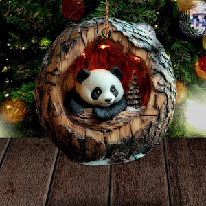 Cute Panda Sleeping 2D Flat Printed Not 3D Ornament Christmas Panda Wood Ornament Christmas Gift for Panda Lover Animal Lovers Gift For Kids