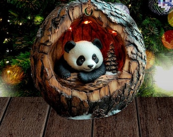 Cute Panda Sleeping 2D Flat Printed Not 3D Ornament Christmas Panda Wood Ornament Christmas Gift for Panda Lover Animal Lovers Gift For Kids