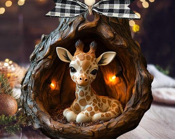 Giraffe 2D Flat Printed NOT 3D Ornament Giraffe Wooden Ornament Christmas Gift For Giraffe Lover Animal Lover Xmas Gift For Kids Family