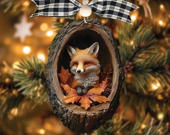 Fox Wooden Ornament, 2D Flat Christmas Decoration, Perfect Holiday Gift for Nature Lovers and Fall-Themed Decor
