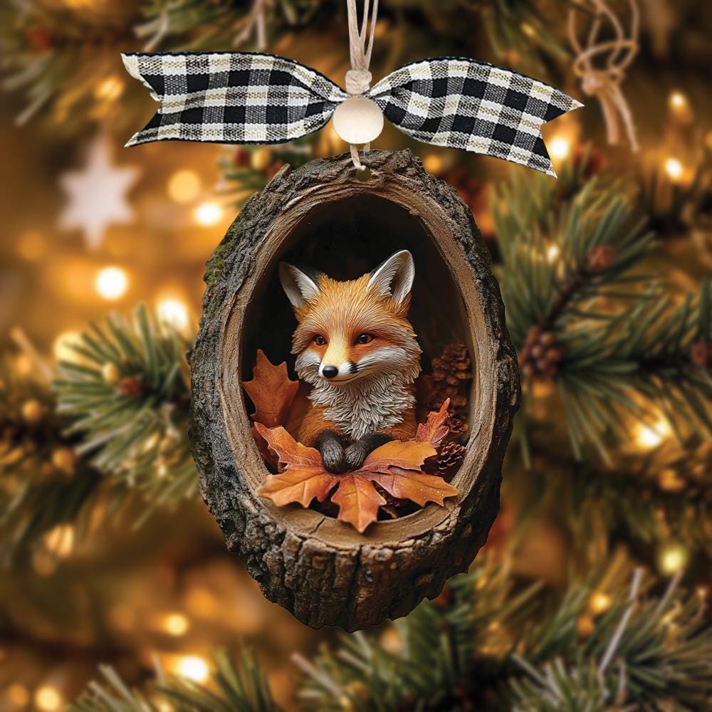 Personalized Fox Wooden Ornament, 2D Flat Christmas Decoration