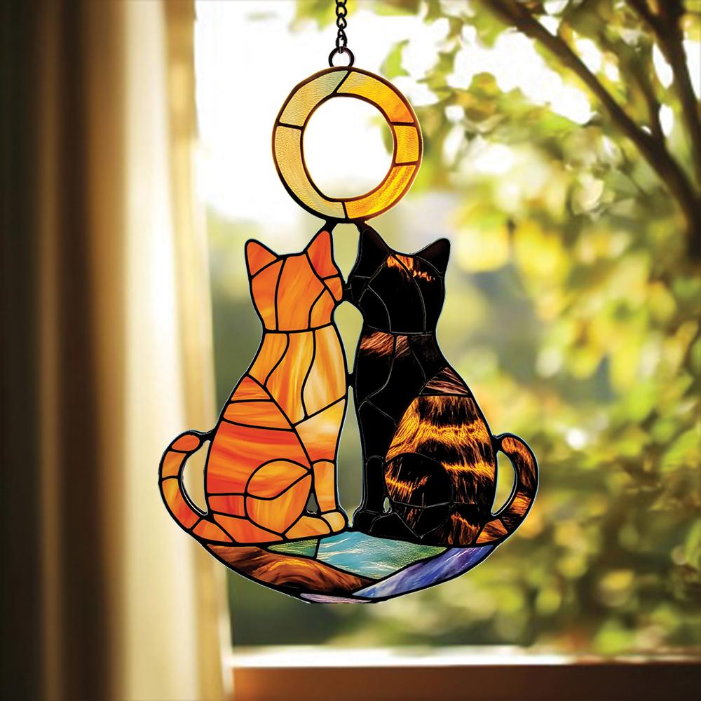 Personalized Cat Suncatcher with Flowers, Custom Valentine Gift for Cat Moms, Perfect Hanging Decoration for Home or Cat Lovers