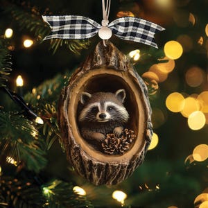 Raccoon Wooden 2-Layer Ornament, Rustic Christmas Decoration, Perfect Gift for Raccoon Lovers and Woodland Animal Fans