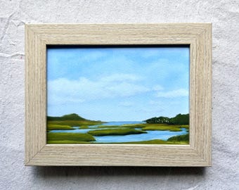 Impressão de pintura a óleo original - Blackfish Creek em Wellfleet, MA, pântano, litoral da Nova Inglaterra
