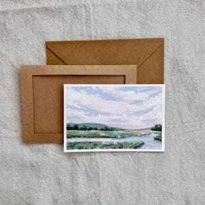 Carte de voeux souvenir avec peinture à l'huile originale - tons pastel Peaceful River