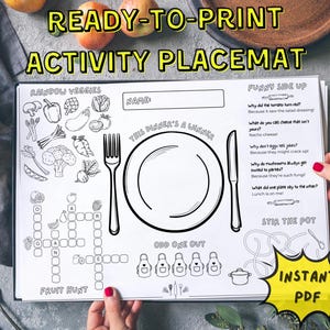 Mantel individual con actividades para niños / Divertido folleto imprimible de una página para restaurantes, fiestas y reuniones familiares / PDF listo para imprimir al instante (A4 / Carta)