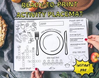 Mantel individual de actividades para niños: Diversión en restaurantes imprimible (Descarga instantánea en PDF)