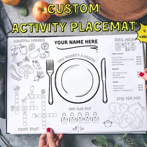Mantel individual personalizable con actividades para niños / Divertido mantel de una página imprimible para restaurantes, fiestas y reuniones familiares (A4 / A3 / Carta / Tabloide)