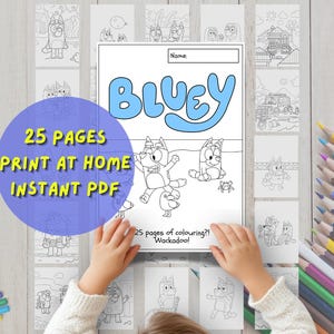 Páginas para colorear de Bluey de 25 páginas para niños / Paquete de actividades imprimible económico para divertirse en casa o mientras viaja (A4 / A5 / Carta de EE. UU.)