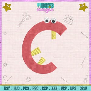 C Monster Alphabet Machine Embroidery Stitched Design Embroidered Monogram T-shirt Kids Alphabet Design - 5 Sizes - Instant Download