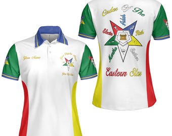 Customize Order of the Eastern Star Pentagon Down | OES Sisters Multi Color Women's Polo Shirt (Slim Fit) | Size S-5XL