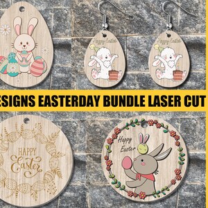 04 modèles de Pâques découpés au laser, Svg, Pâques découpés au laser, Joyeuses Pâques découpées au laser, Boucles d'oreilles le jour de Pâques, Ornement du jour de Pâques, Ornement de lapin