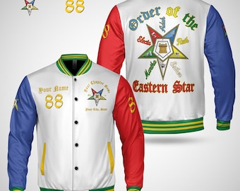 Chaqueta de béisbol personalizada de la Orden de la Estrella del Este (OES), con bloques de color personalizados, para Navidad, tallas S-5XL