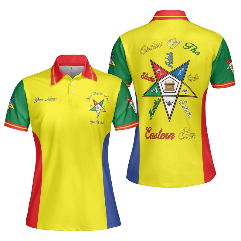 Customize Order of the Eastern Star Pentagon Up | OES Sisters Multi Color Women's Polo Shirt (Slim Fit) - Size S-5XL Yellow