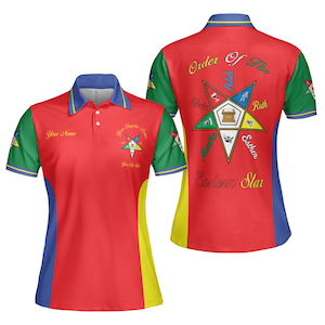 Customize Order of the Eastern Star Pentagon Up | OES Sisters Multi Color Women's Polo Shirt (Slim Fit) - Size S-5XL Red