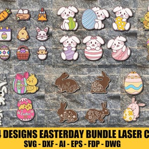 Méga lot de 34 modèles de Pâques découpés au laser, conceptions découpées au laser de Pâques, joyeuses Pâques découpées au laser SVG, boucles d'oreilles le jour de Pâques, ornement le jour de Pâques Svg