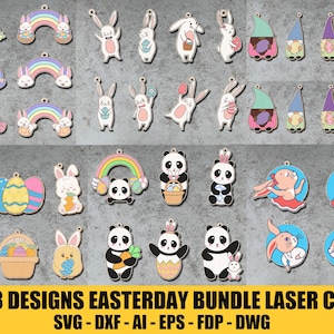Méga lot de 38 modèles de Pâques découpés au laser, conceptions découpées au laser de Pâques, joyeuses Pâques découpées au laser SVG, boucles d'oreilles le jour de Pâques, ornement le jour de Pâques Svg